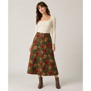 Vintage Westbound Skirt Womens XL Green Fall Floral Cotton Linen Blend Pockets